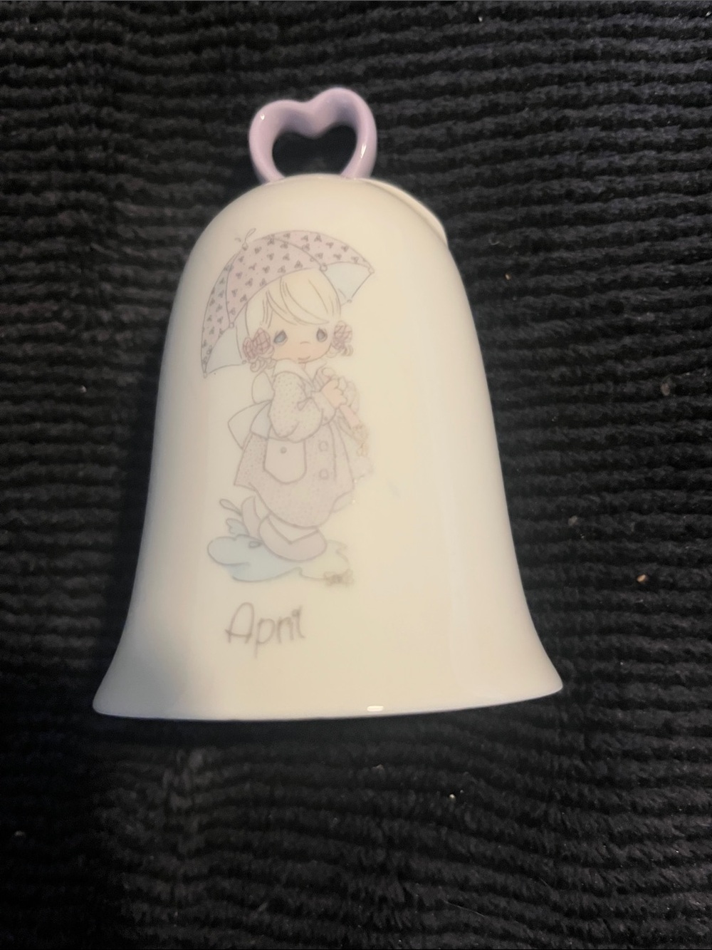 Precious Moments Porcelain April Bell with Pink Heart Handle